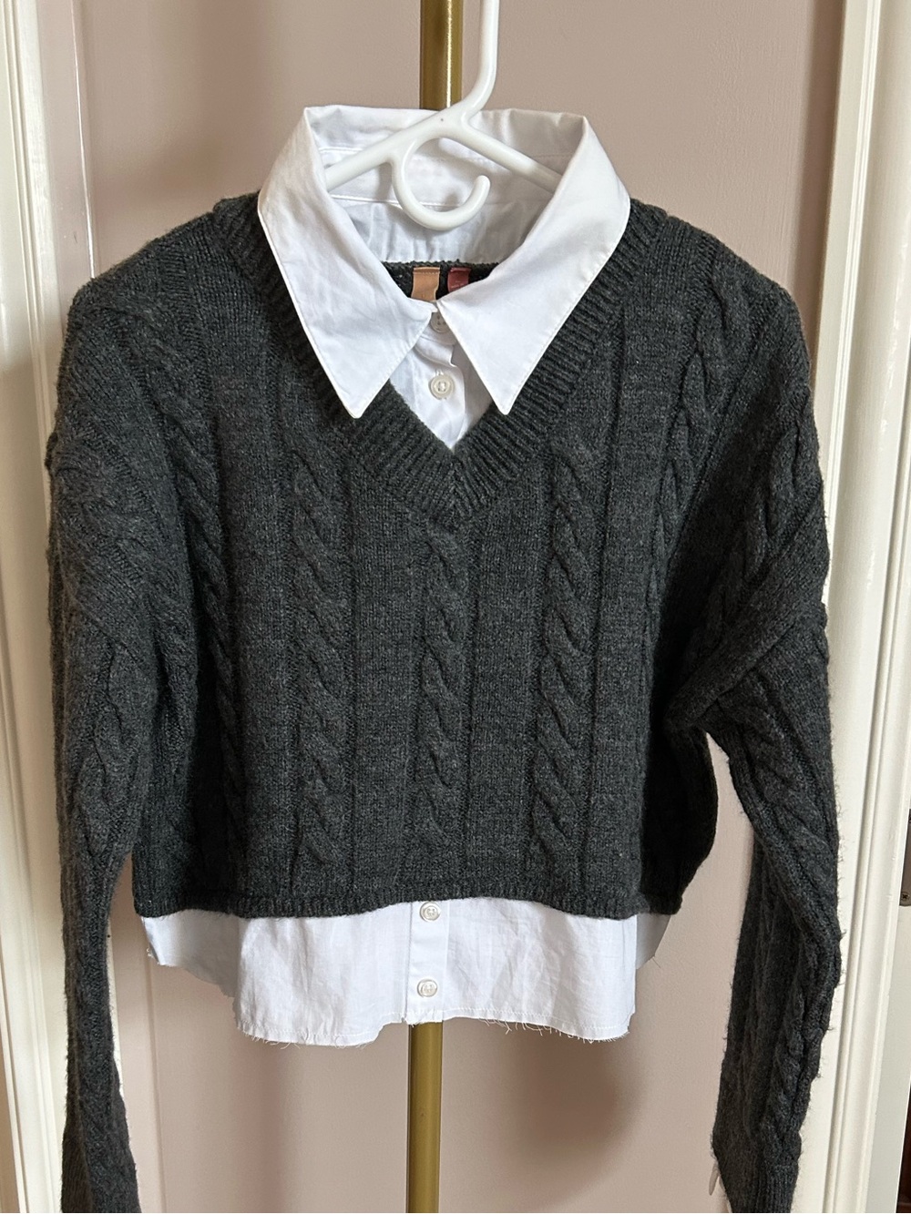Pilcro Cropped Cable-Knit Twofer Sweater(size medium) - Picture 5 of 9